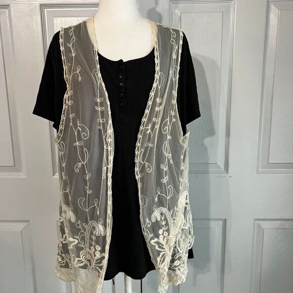 Nabee Cottagecore Sheer Lace Open Front Vest Boho Festival Top Romantic XL - Picture 13 of 14